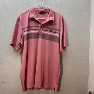 Travis Mathew Polo Shirt Mens Large Black Pink Colorblock Performance